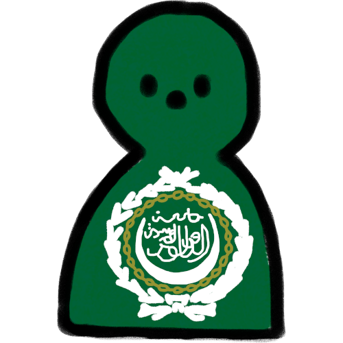 a person with the flag of arab league as their skin, with the symbol in their tummy.